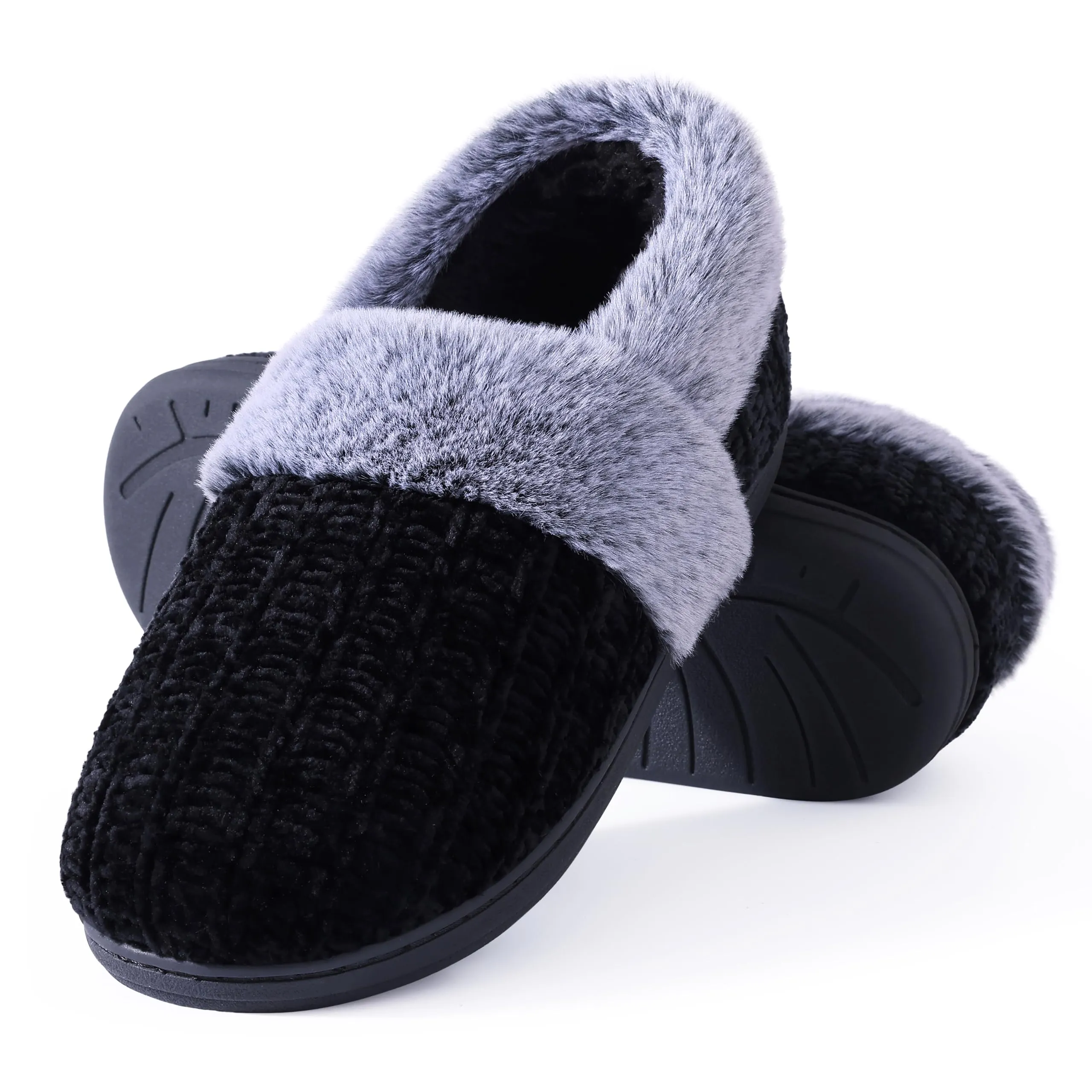 Evshine Women's Fuzzy Memory Foam Closed Back Slippers Chenille Knit Fleece Lined House Shoes.