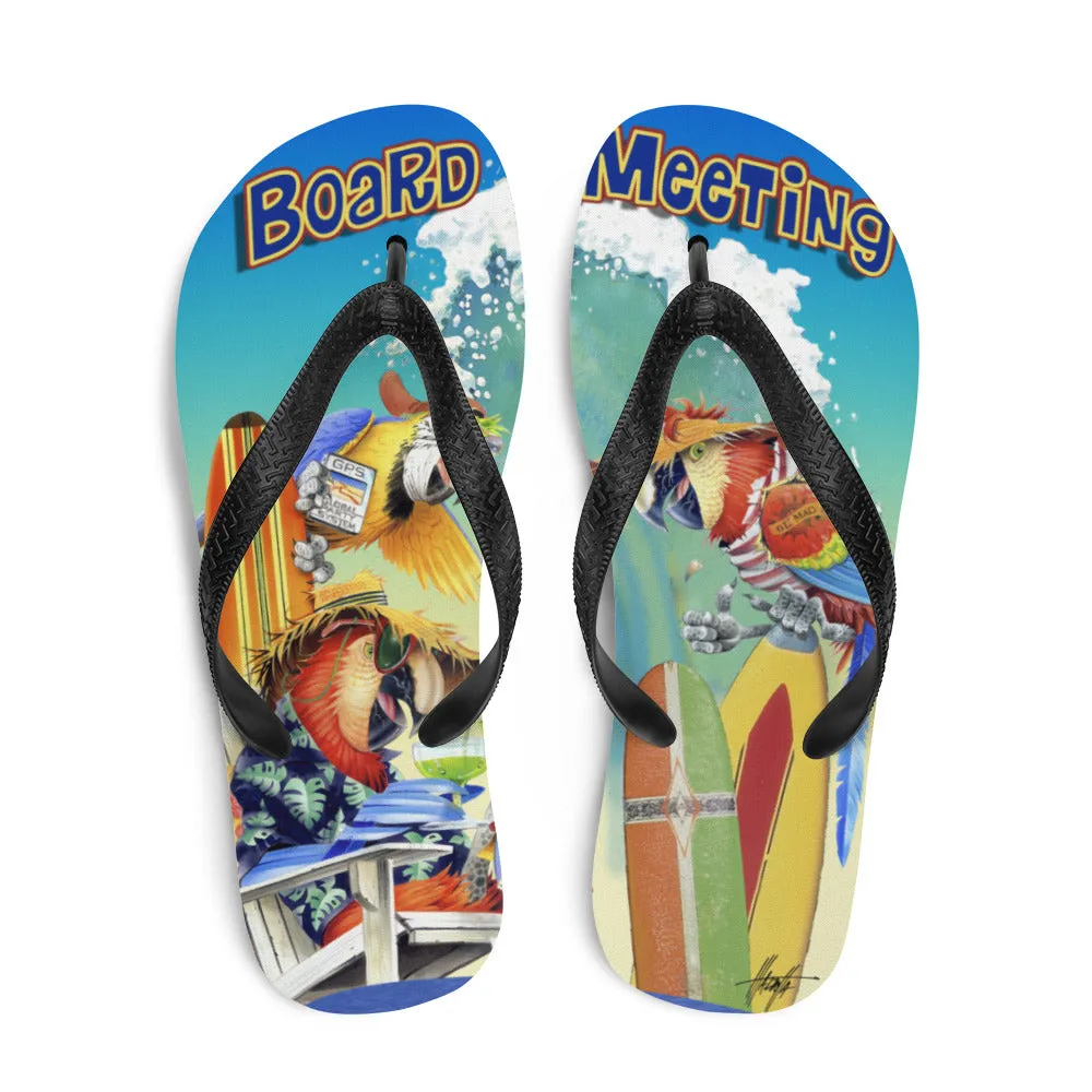 Exclusive Beach Flip Flops Board Meeting Parrots Surfing Art by Jim Mazzotta