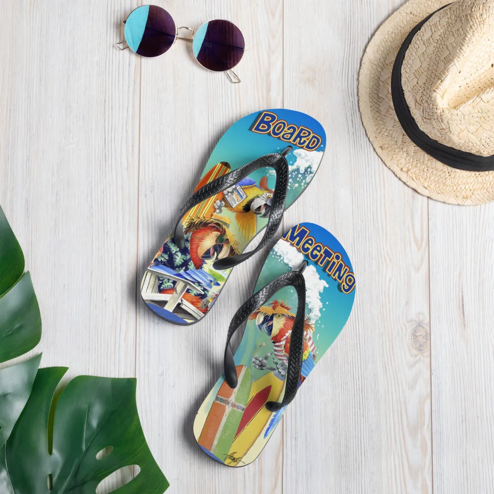 Exclusive Beach Flip Flops Board Meeting Parrots Surfing Art by Jim Mazzotta