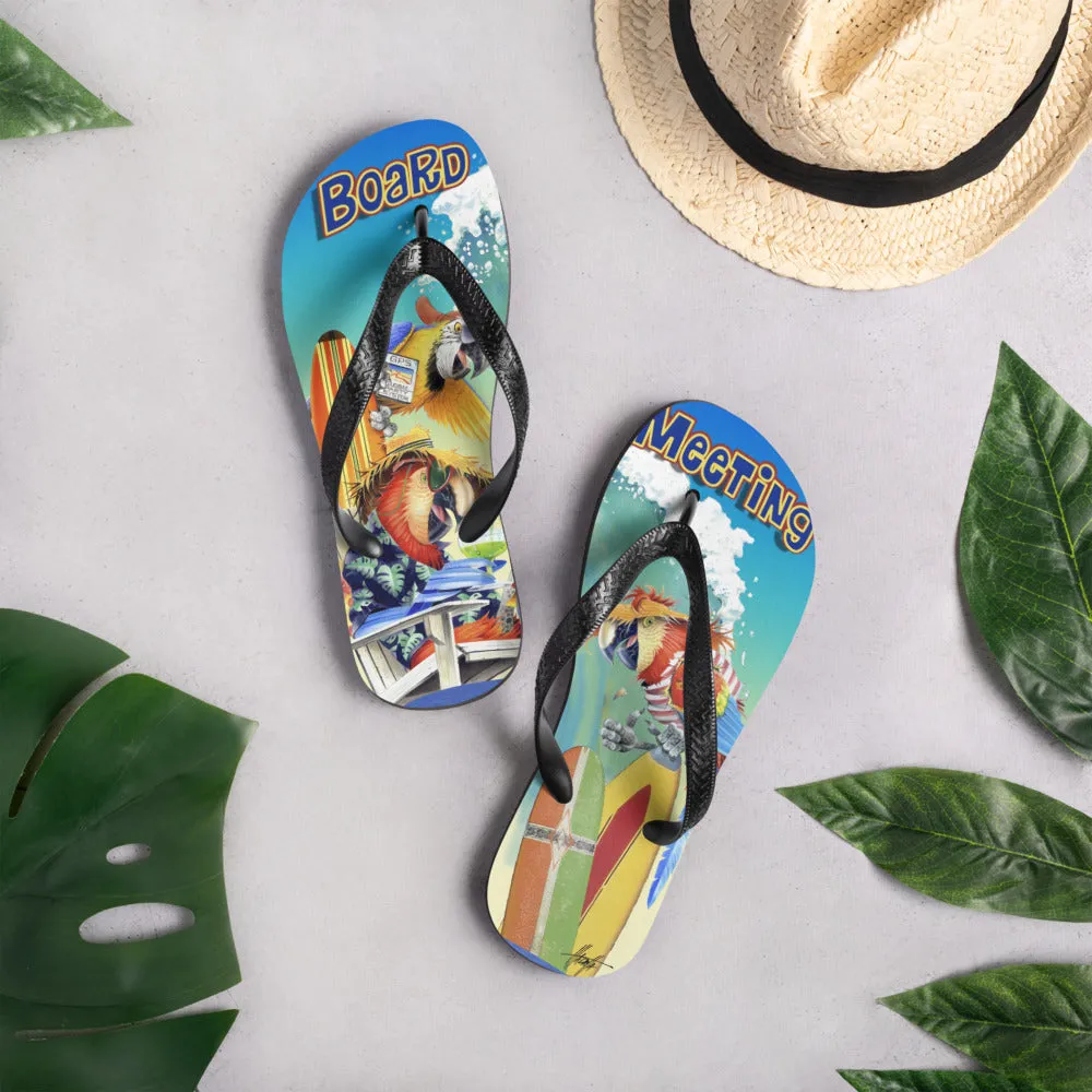 Exclusive Beach Flip Flops Board Meeting Parrots Surfing Art by Jim Mazzotta