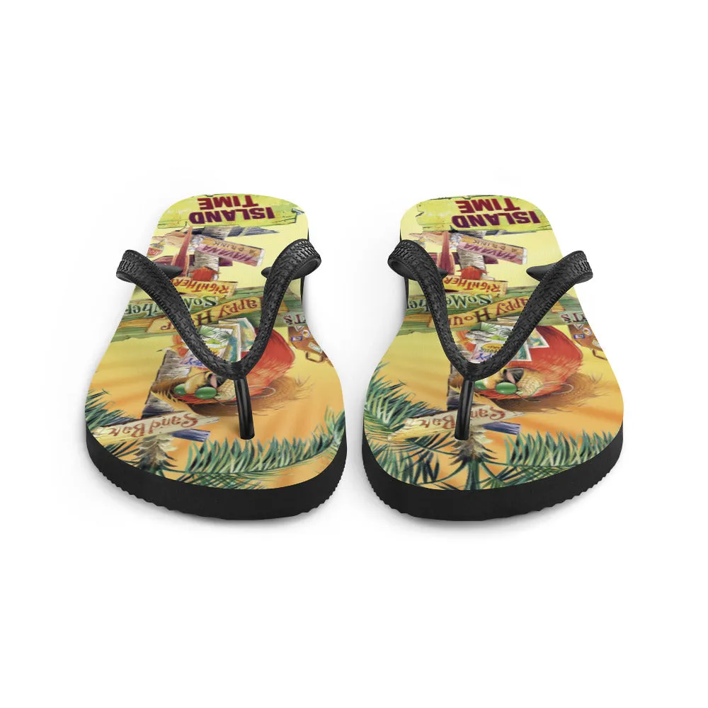 Exclusive Parrots Tropical Beach Flip Flops Island Time Artwork by Jim Mazzotta