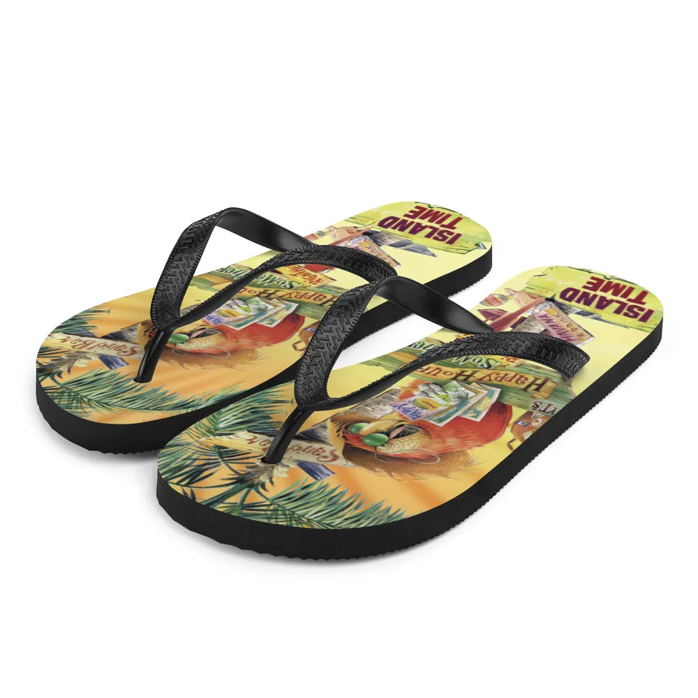 Exclusive Parrots Tropical Beach Flip Flops Island Time Artwork by Jim Mazzotta