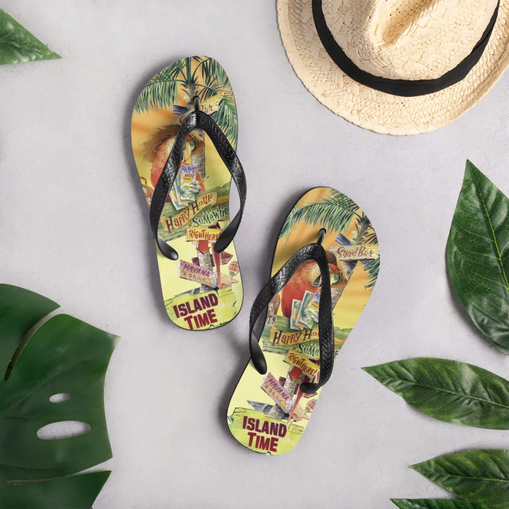 Exclusive Parrots Tropical Beach Flip Flops Island Time Artwork by Jim Mazzotta