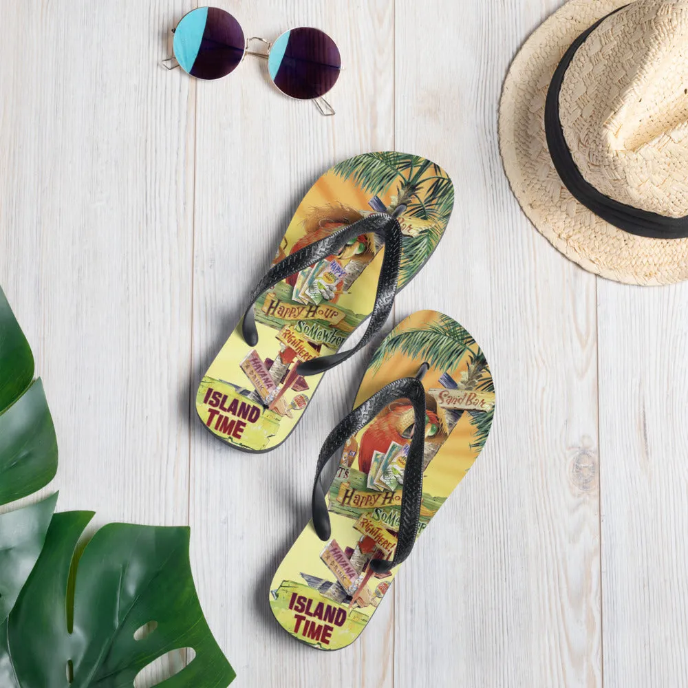 Exclusive Parrots Tropical Beach Flip Flops Island Time Artwork by Jim Mazzotta