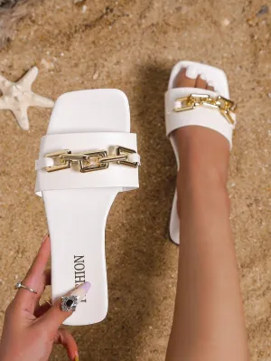Fashionable Slides For Women, Chain Decor Single Band EVA Slippers