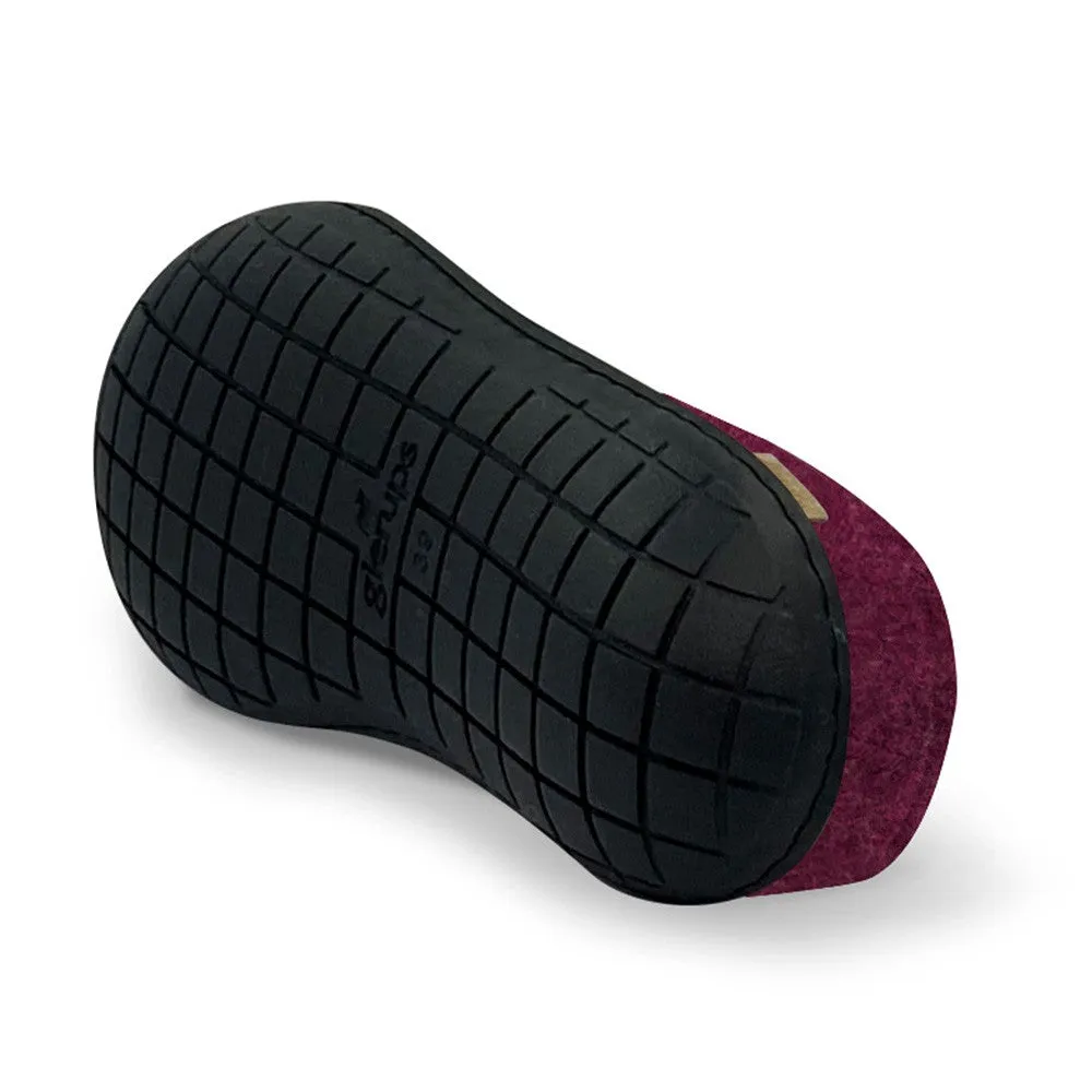 Felt Black Rubber Sole Mule - Cranberry