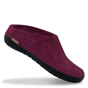 Felt Black Rubber Sole Mule - Cranberry