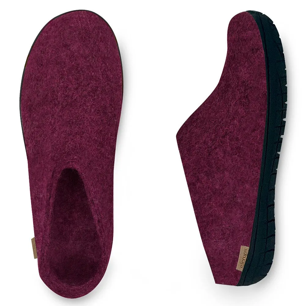Felt Black Rubber Sole Mule - Cranberry