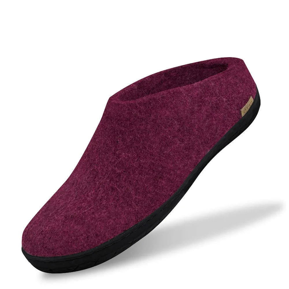Felt Black Rubber Sole Mule - Cranberry