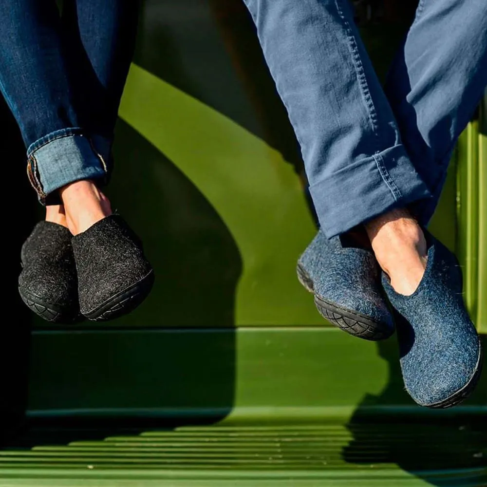 Felt Black Rubber Sole Shoe - Denim