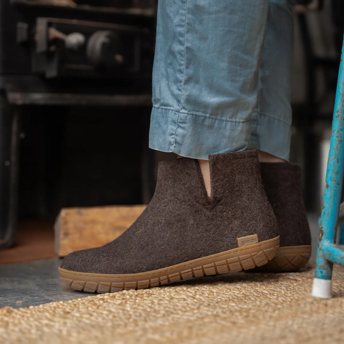 Felt Rubber Sole Boot - Brown