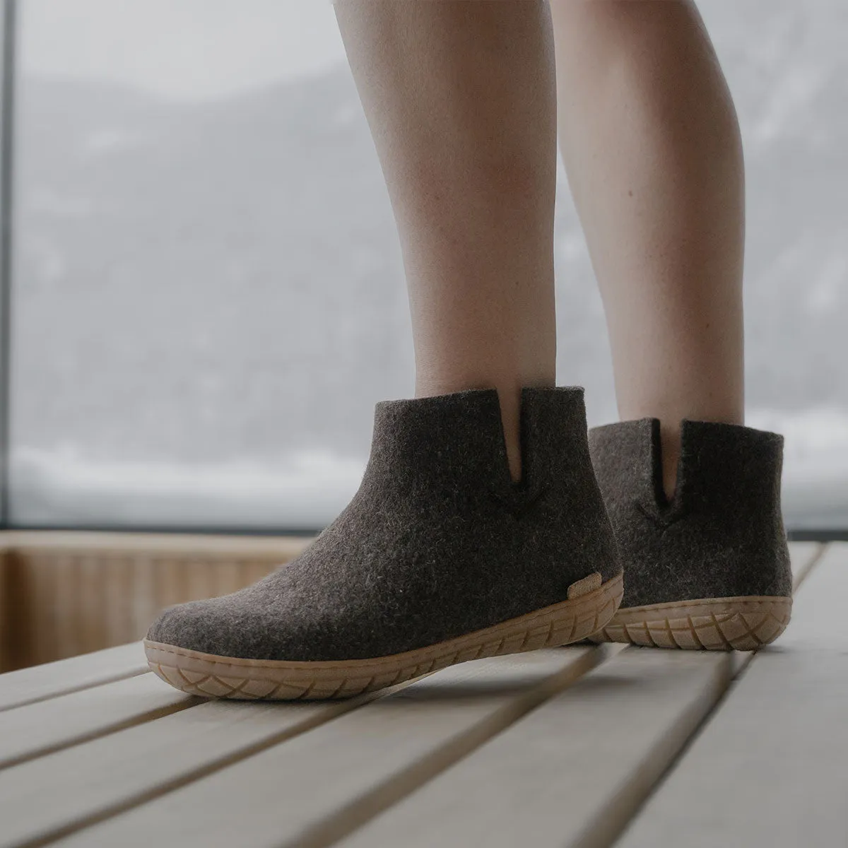 Felt Rubber Sole Boot - Brown