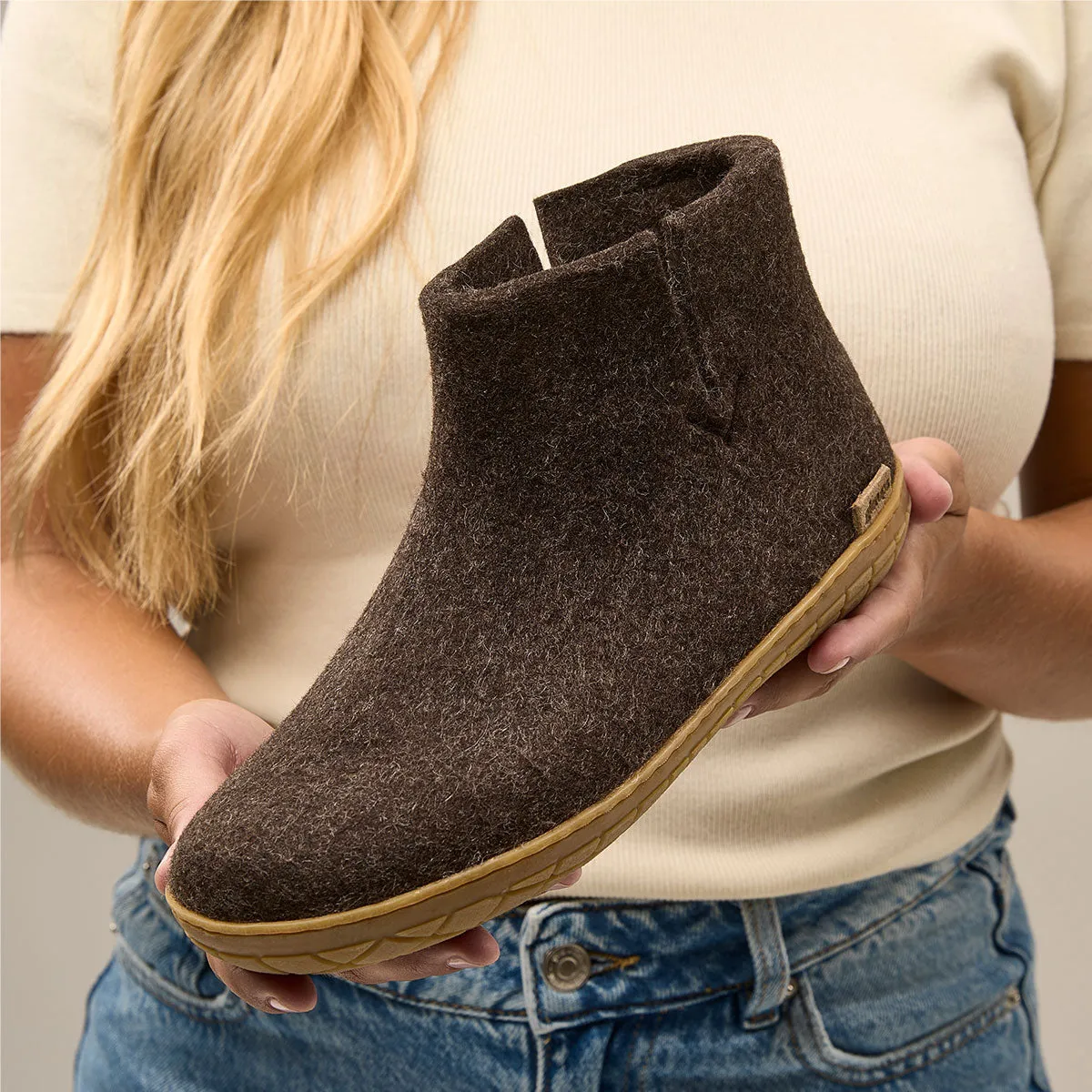 Felt Rubber Sole Boot - Brown