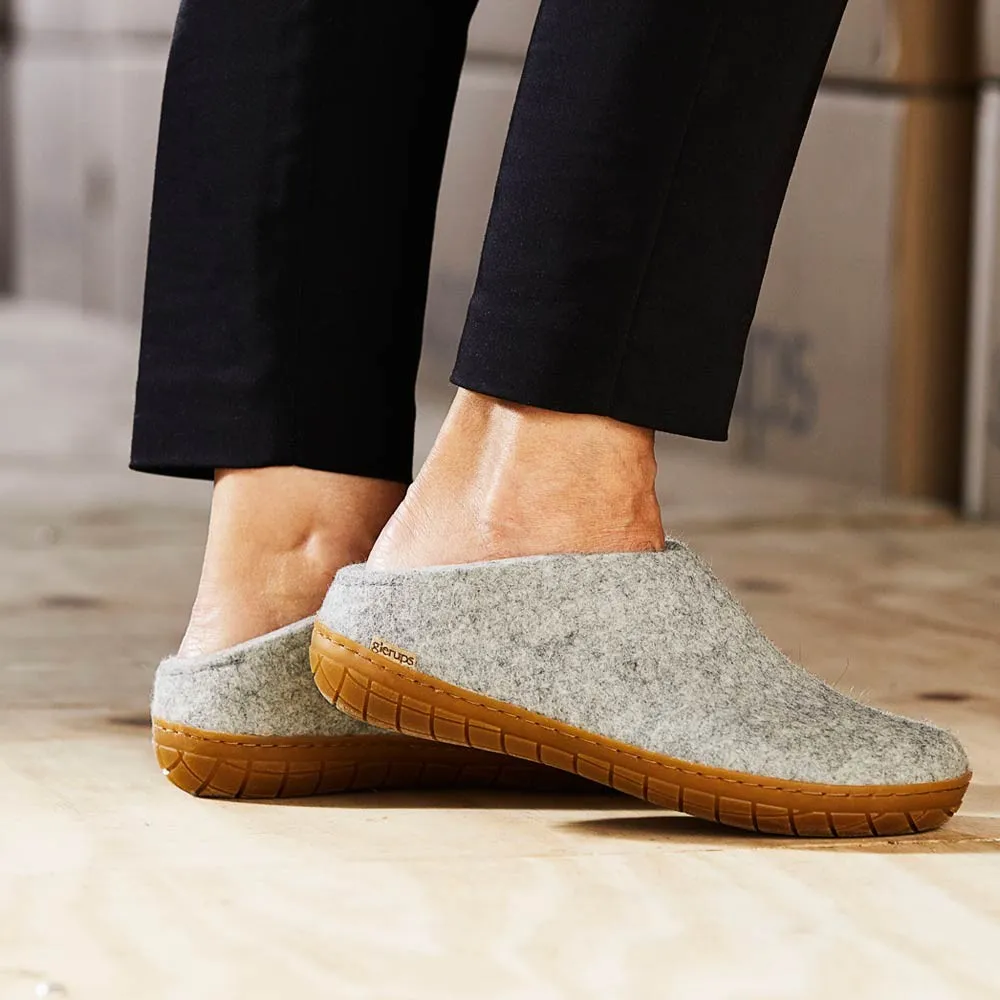 Felt Rubber Sole Mule - Grey