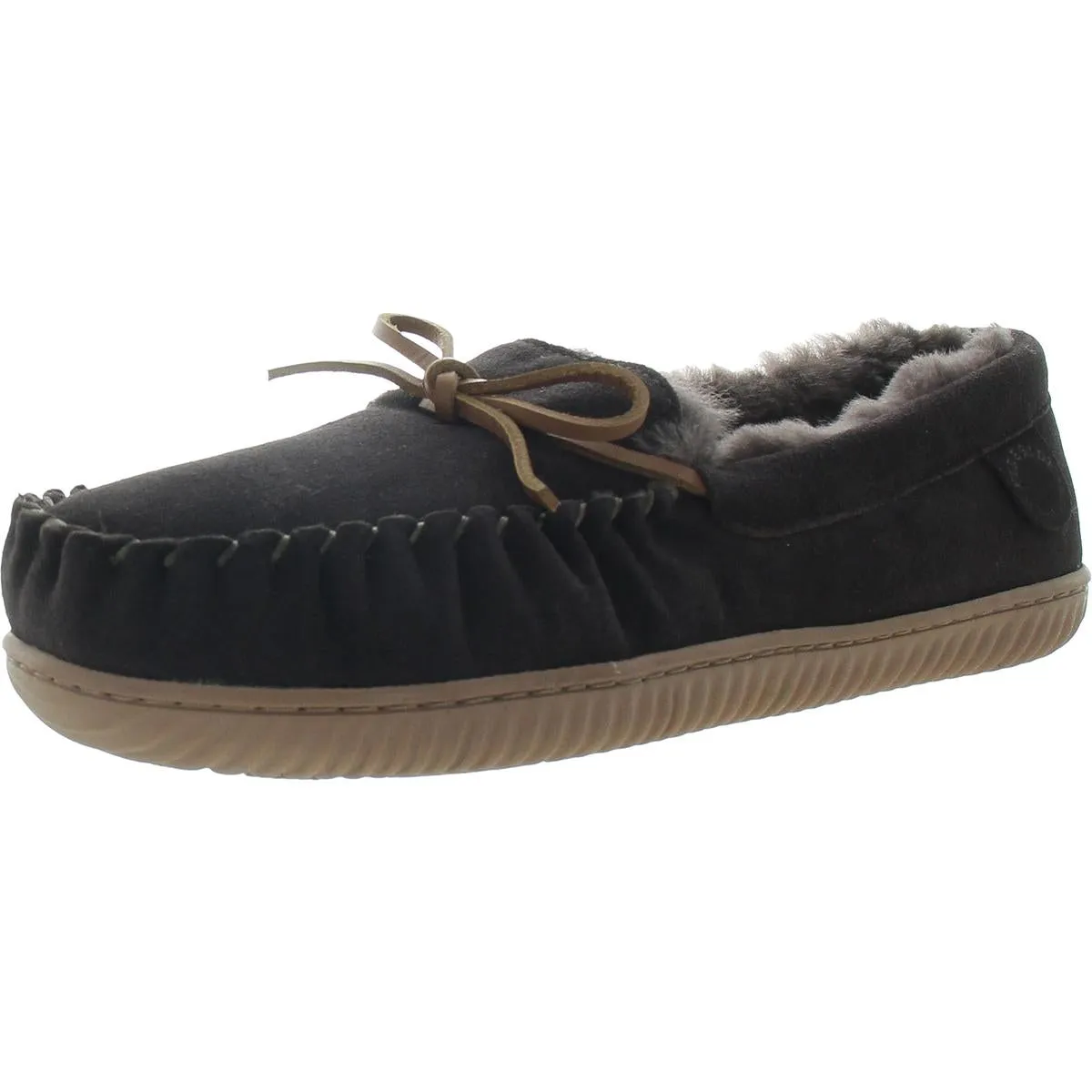 Fireside by Dearfoams Mens Textured Suede Moccasin Slippers