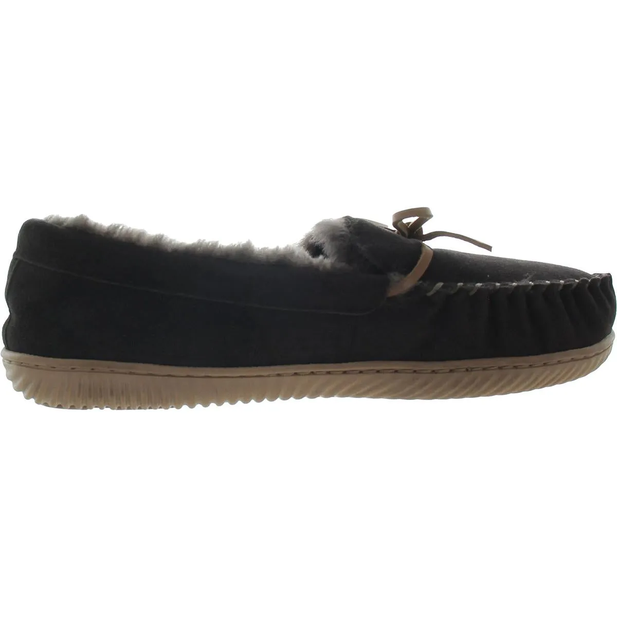 Fireside by Dearfoams Mens Textured Suede Moccasin Slippers