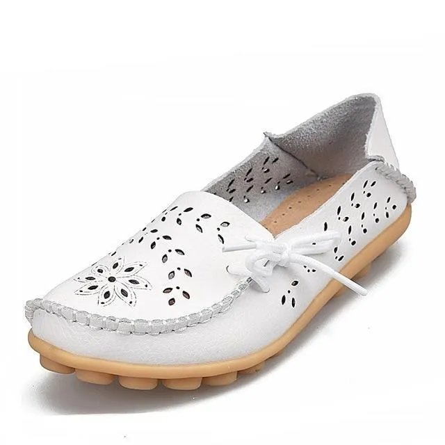 Flats Genuine Leather Slip On Cut-Outs Women Shoes Moccasins Loafers