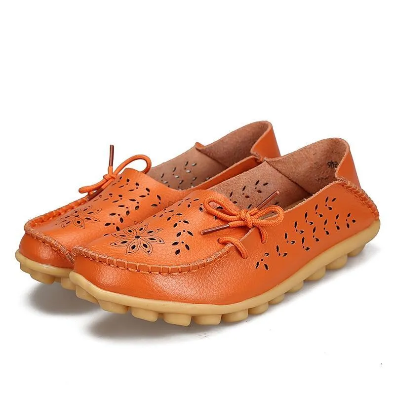 Flats Genuine Leather Slip On Cut-Outs Women Shoes Moccasins Loafers