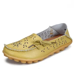 Flats Genuine Leather Slip On Cut-Outs Women Shoes Moccasins Loafers