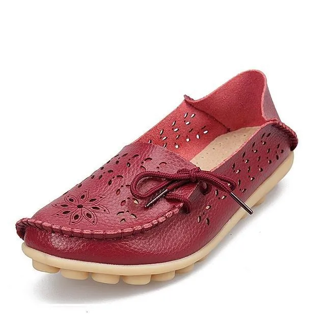 Flats Genuine Leather Slip On Cut-Outs Women Shoes Moccasins Loafers