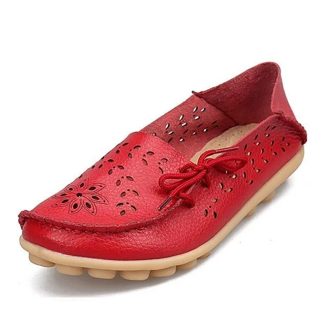 Flats Genuine Leather Slip On Cut-Outs Women Shoes Moccasins Loafers