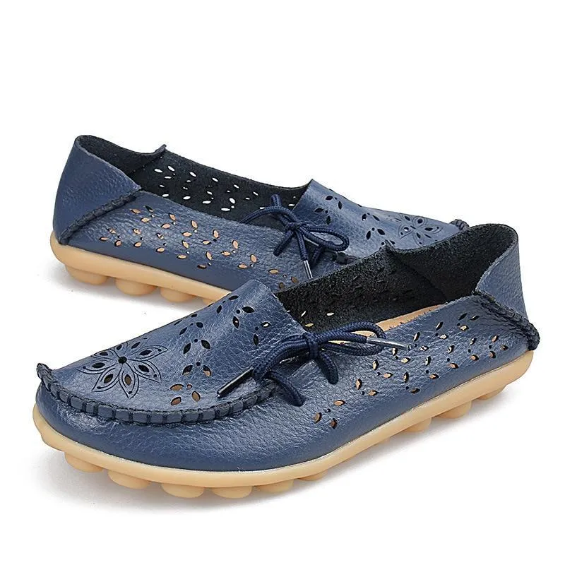 Flats Genuine Leather Slip On Cut-Outs Women Shoes Moccasins Loafers