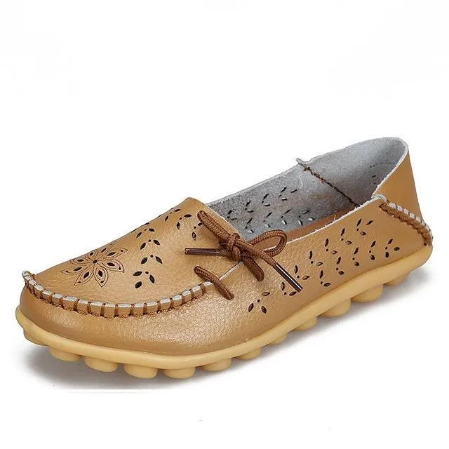 Flats Genuine Leather Slip On Cut-Outs Women Shoes Moccasins Loafers