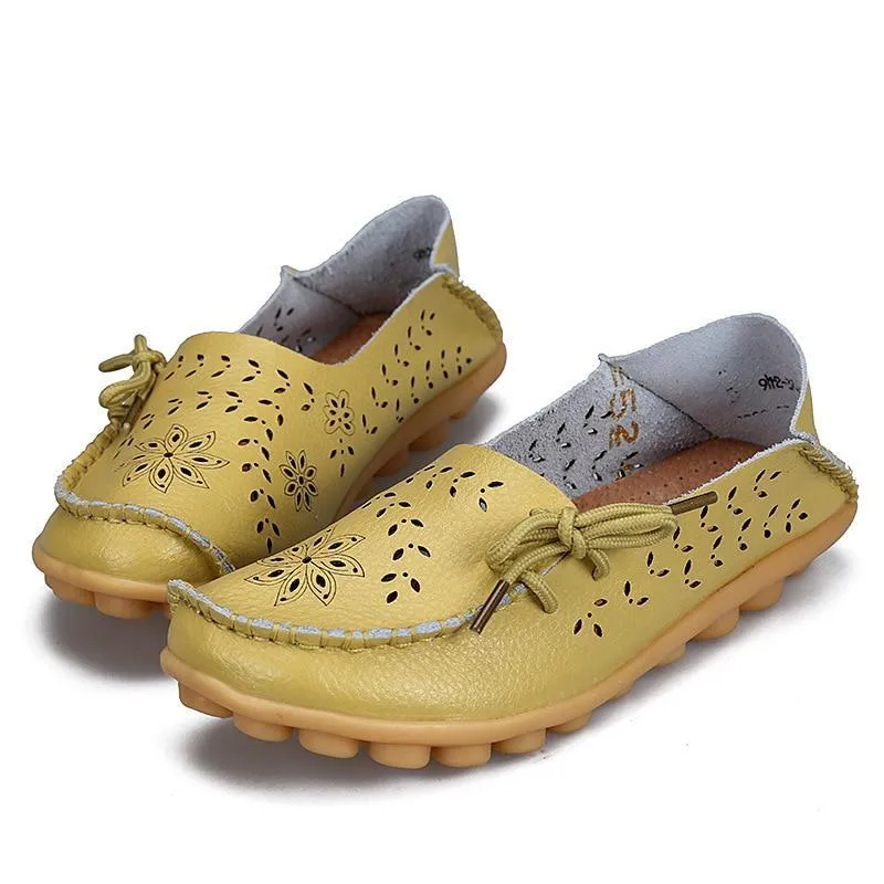 Flats Genuine Leather Slip On Cut-Outs Women Shoes Moccasins Loafers