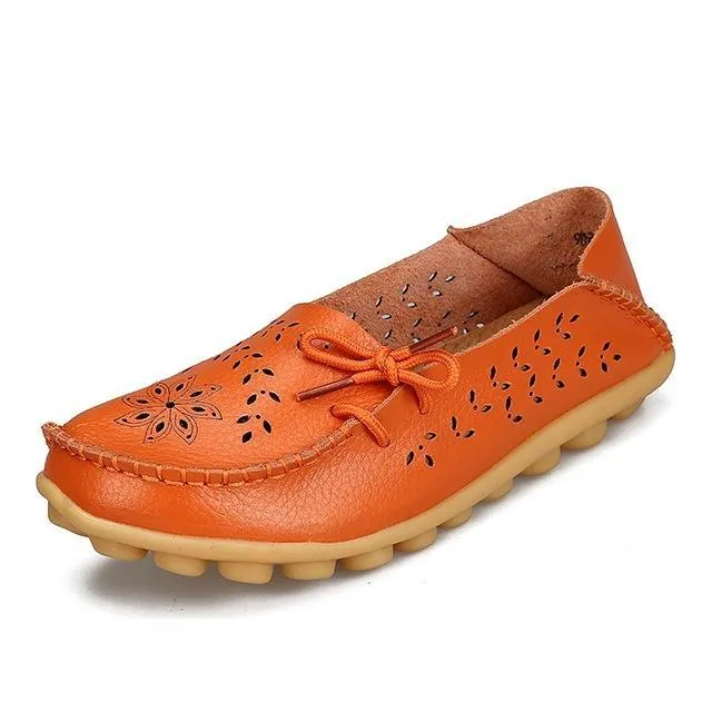 Flats Genuine Leather Slip On Cut-Outs Women Shoes Moccasins Loafers