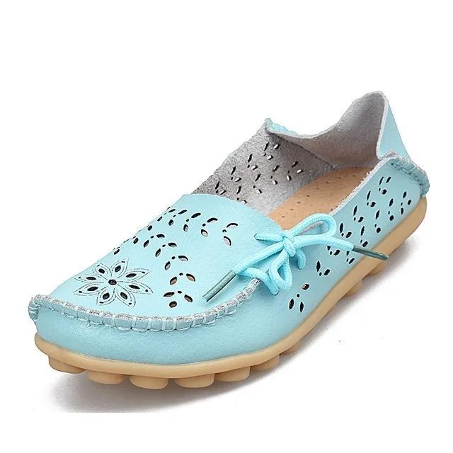 Flats Genuine Leather Slip On Cut-Outs Women Shoes Moccasins Loafers
