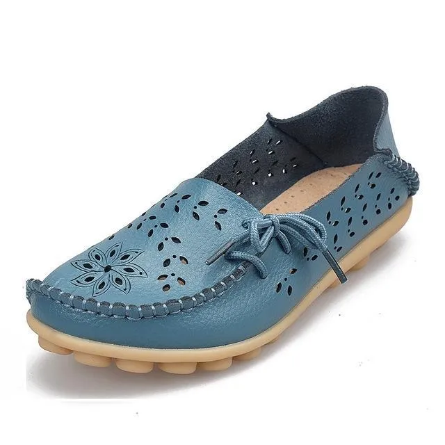 Flats Genuine Leather Slip On Cut-Outs Women Shoes Moccasins Loafers