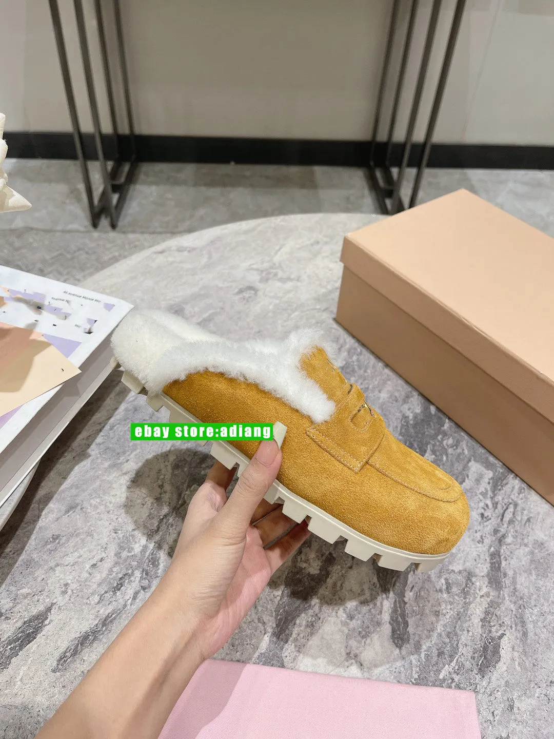 fleece fur lining suede casual mules comfort shoes slippers fashion women 2023 35-40