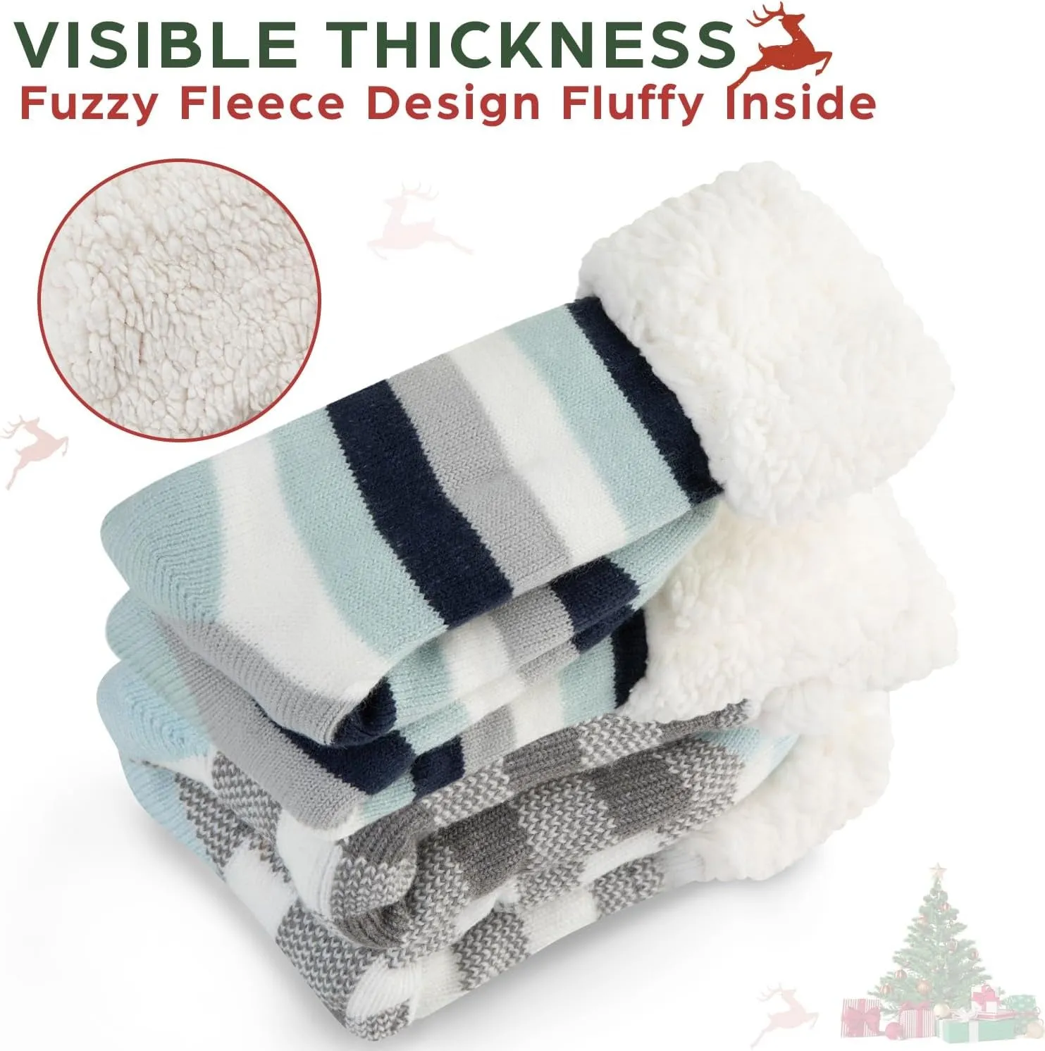 Fleece Lined Non-Slip Sock Slippers for Women - 2 Pack