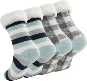 Fleece Lined Non-Slip Sock Slippers for Women - 2 Pack