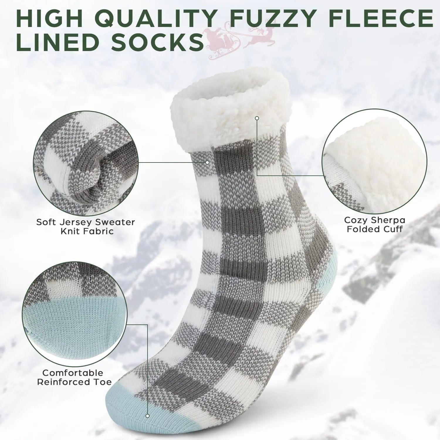 Fleece Lined Non-Slip Sock Slippers for Women - 2 Pack