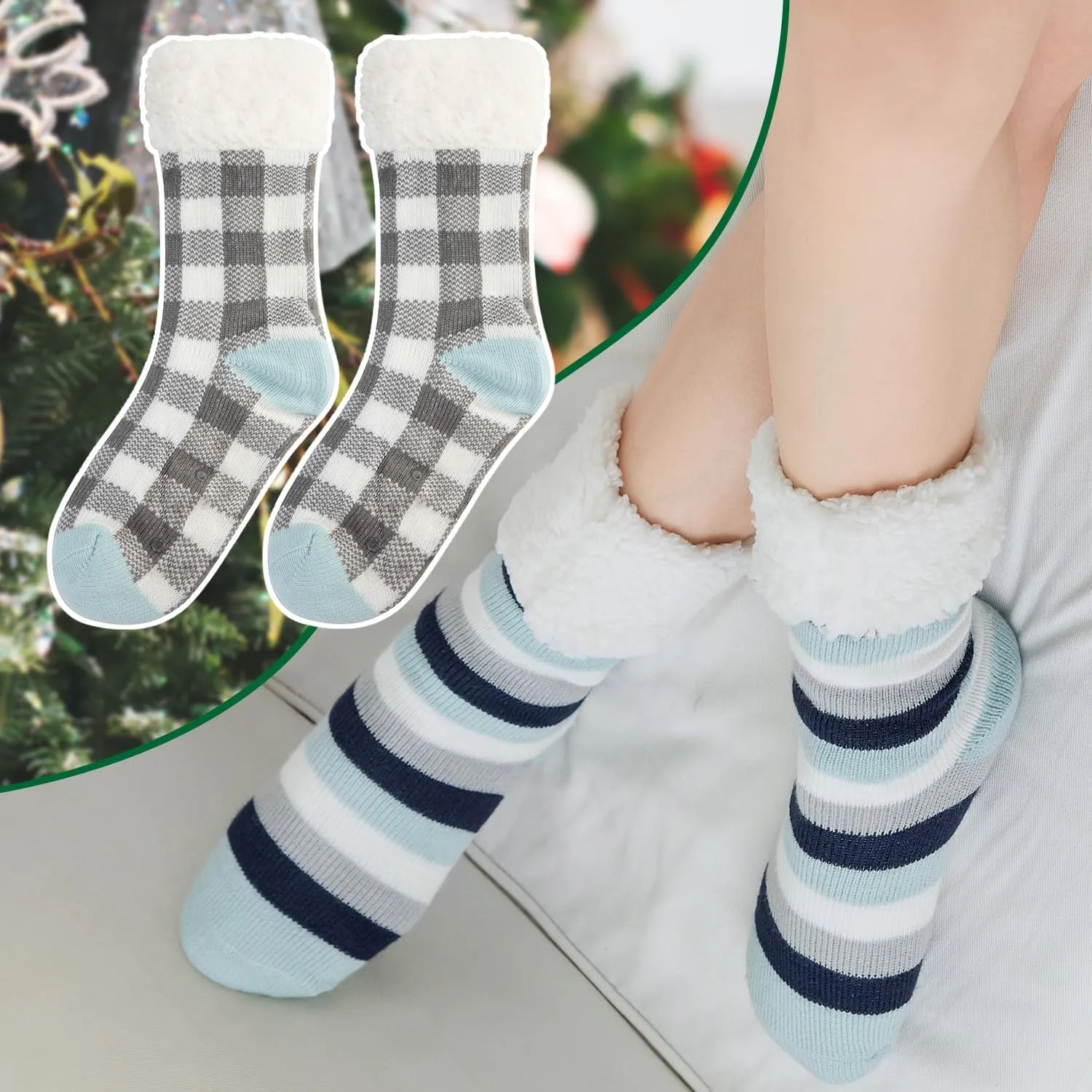 Fleece Lined Non-Slip Sock Slippers for Women - 2 Pack