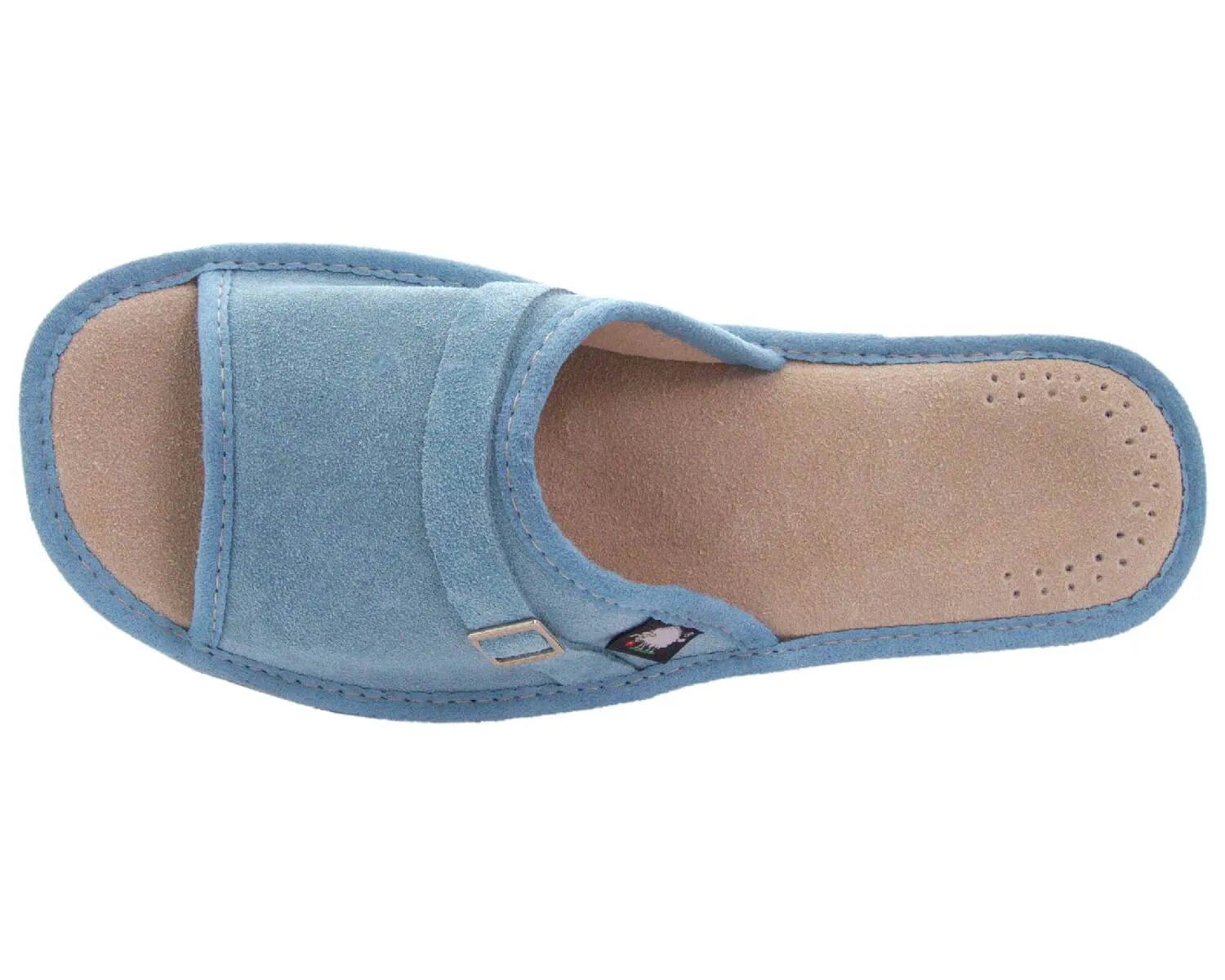 FOOTHUGS Women's Natural Leather Open Toe Slippers with Memory Foam Health Insole - Blue