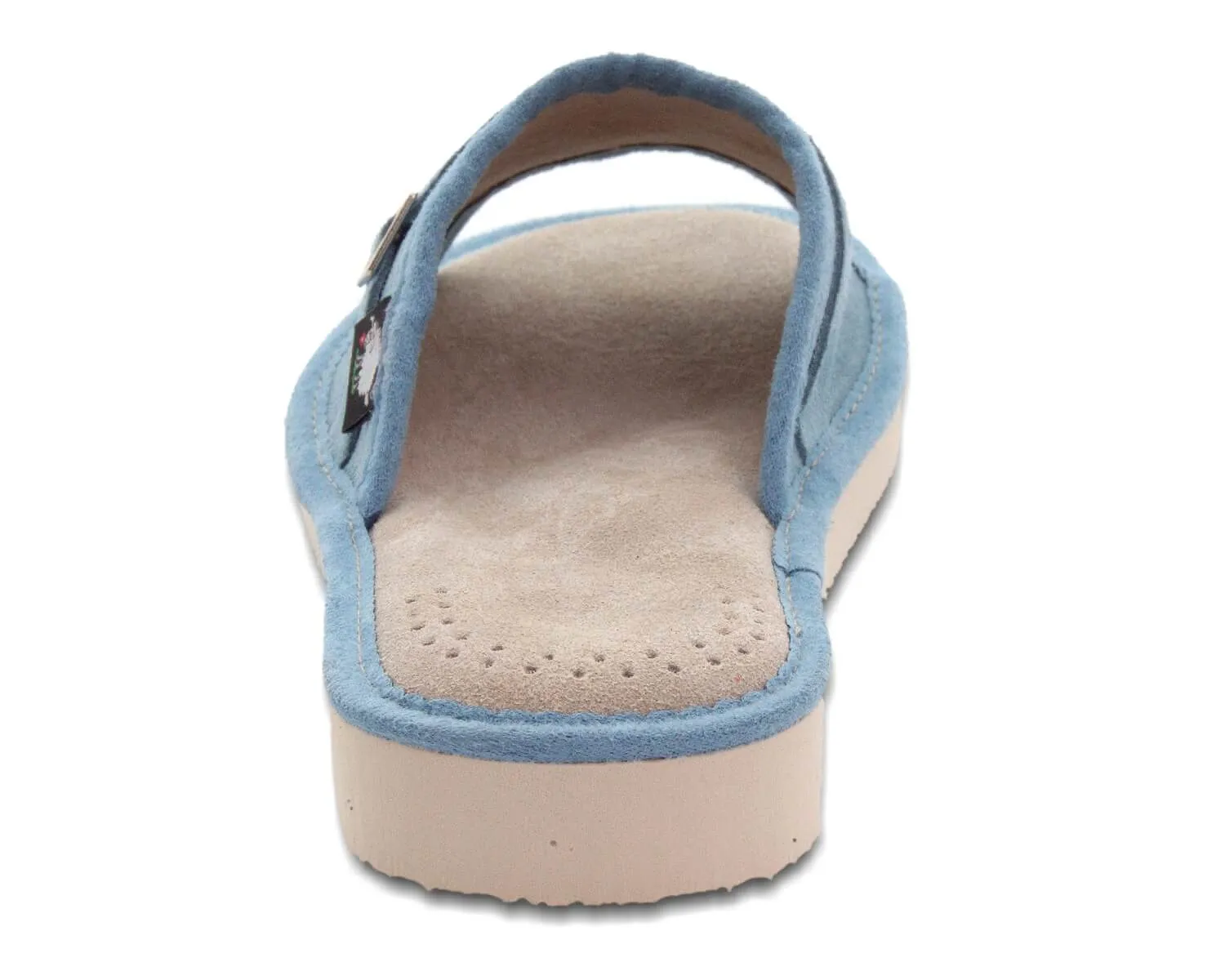FOOTHUGS Women's Natural Leather Open Toe Slippers with Memory Foam Health Insole - Blue