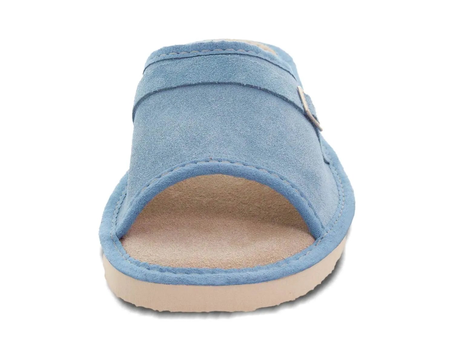 FOOTHUGS Women's Natural Leather Open Toe Slippers with Memory Foam Health Insole - Blue