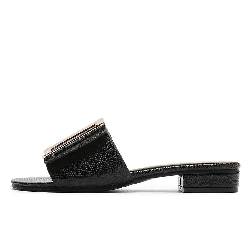 Foreign Trade Slippers Female Bohemian Casual Low-heeled Metal Square Buckle Sandals And Slippers