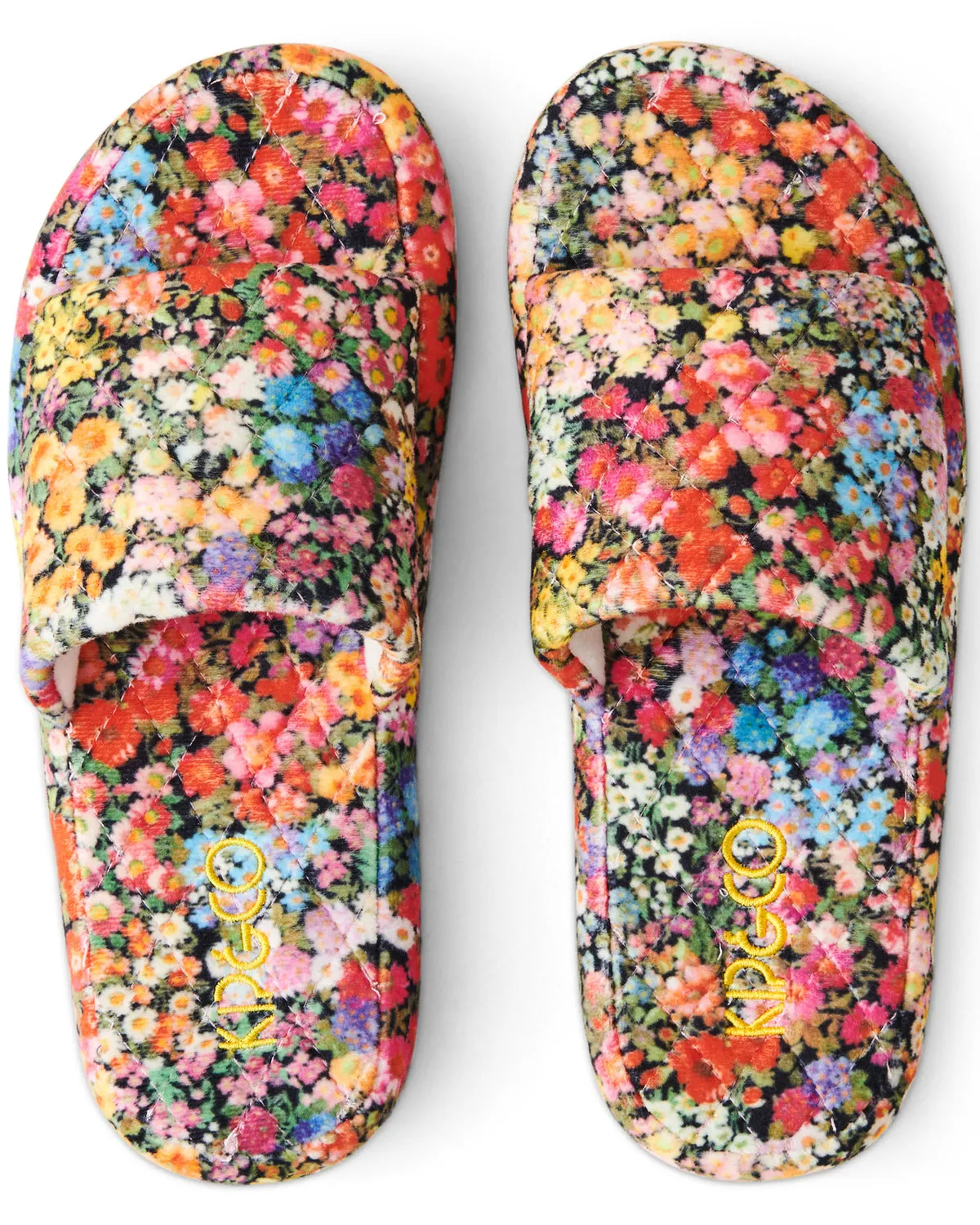 FOREVER FLORAL BLACK QUILTED ADULT SLIPPERS