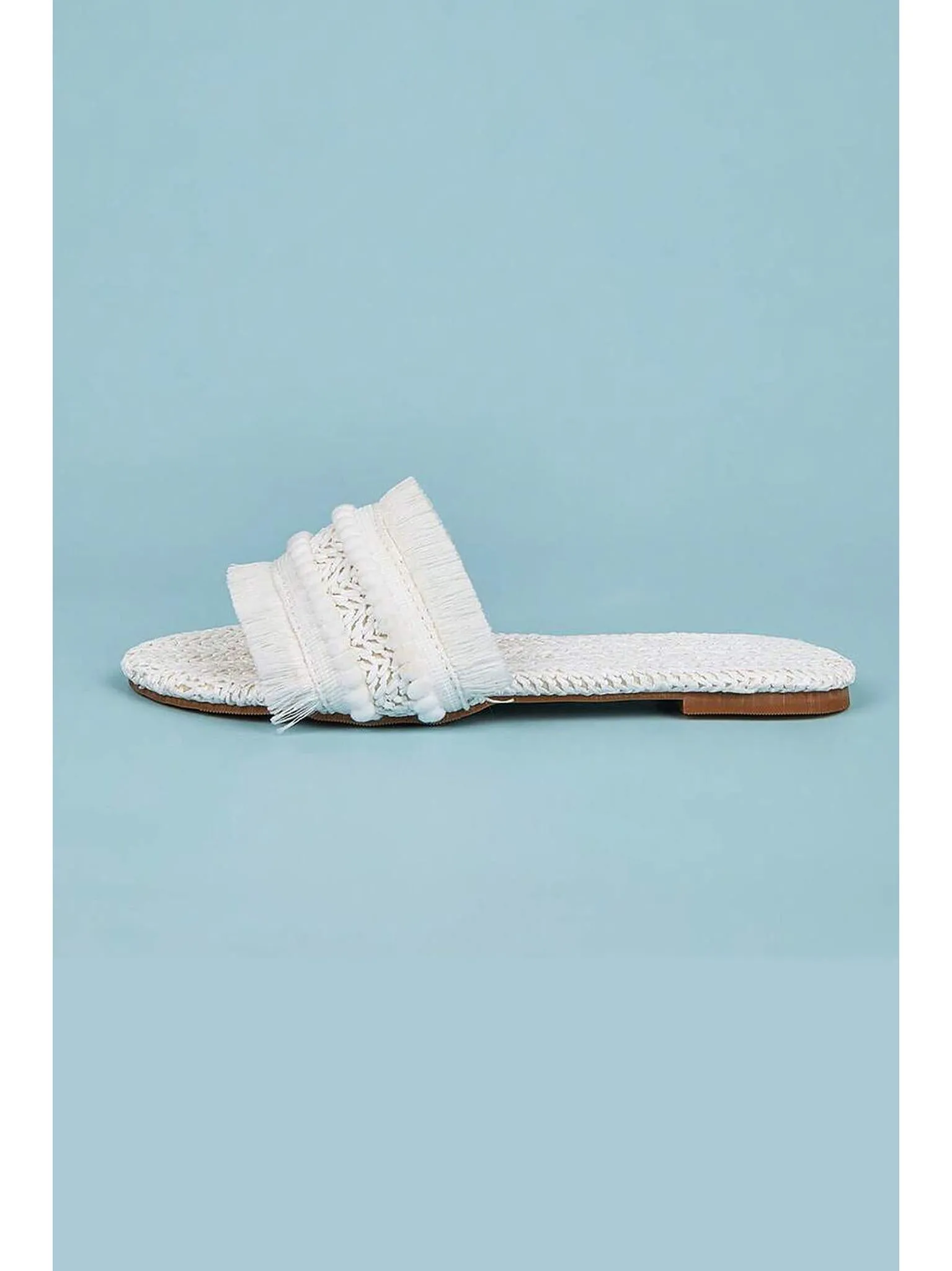 Fringe Slippers with Straw Upper and Rubber Sole