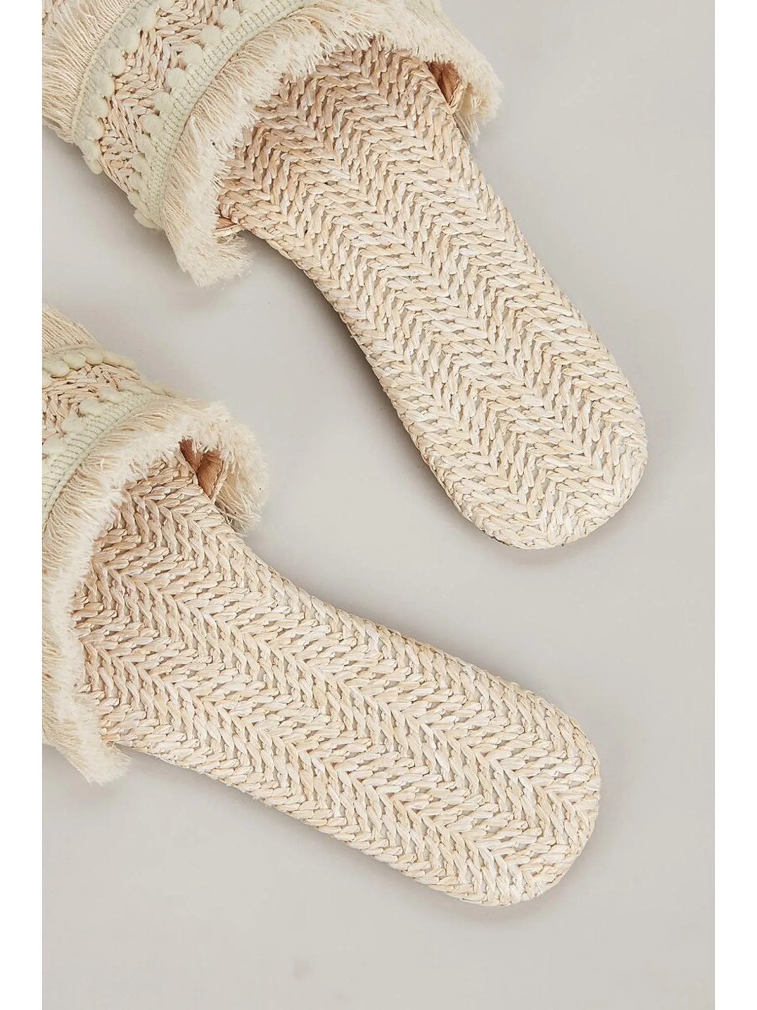 Fringe Slippers with Straw Upper and Rubber Sole
