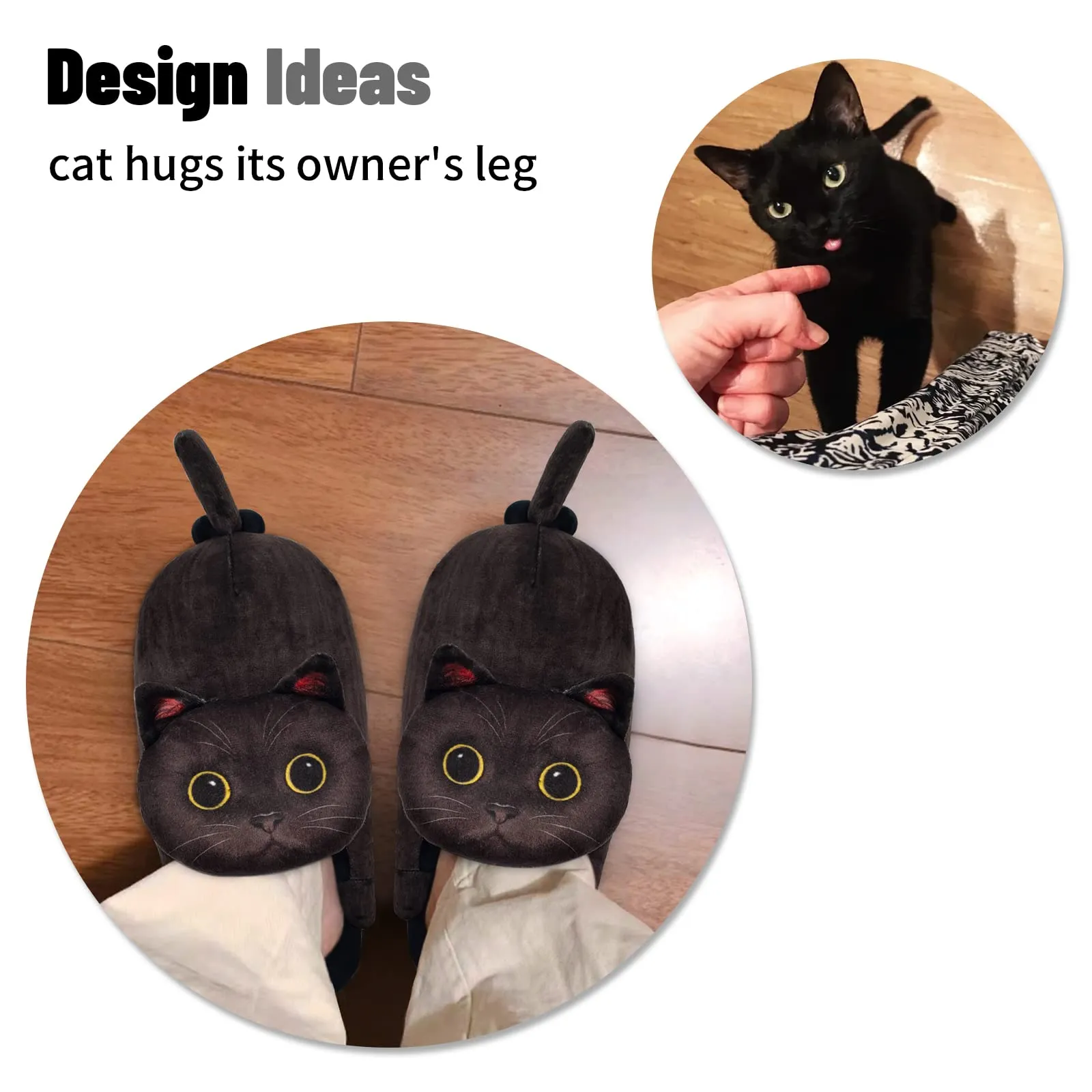 *Funny Cat Slippers for Women, Kawaii Bedroom Fuzzy House Slippers, Indoor and Outdoor Animal Slippers,Cozy Non-Slip,Christmas Cat Gifts for Cat Lovers Gifts For Women/Men's/Girls (Black)