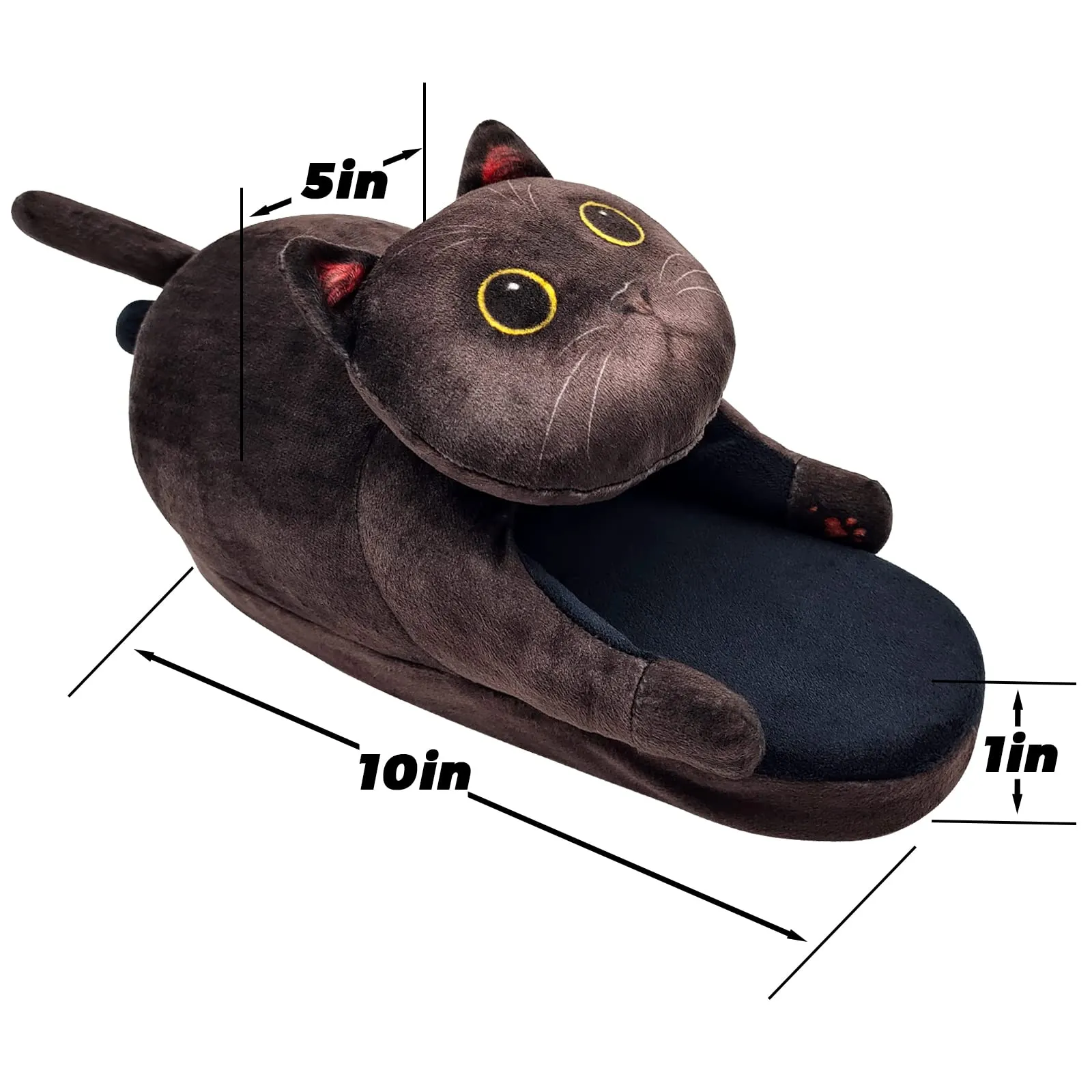 *Funny Cat Slippers for Women, Kawaii Bedroom Fuzzy House Slippers, Indoor and Outdoor Animal Slippers,Cozy Non-Slip,Christmas Cat Gifts for Cat Lovers Gifts For Women/Men's/Girls (Black)