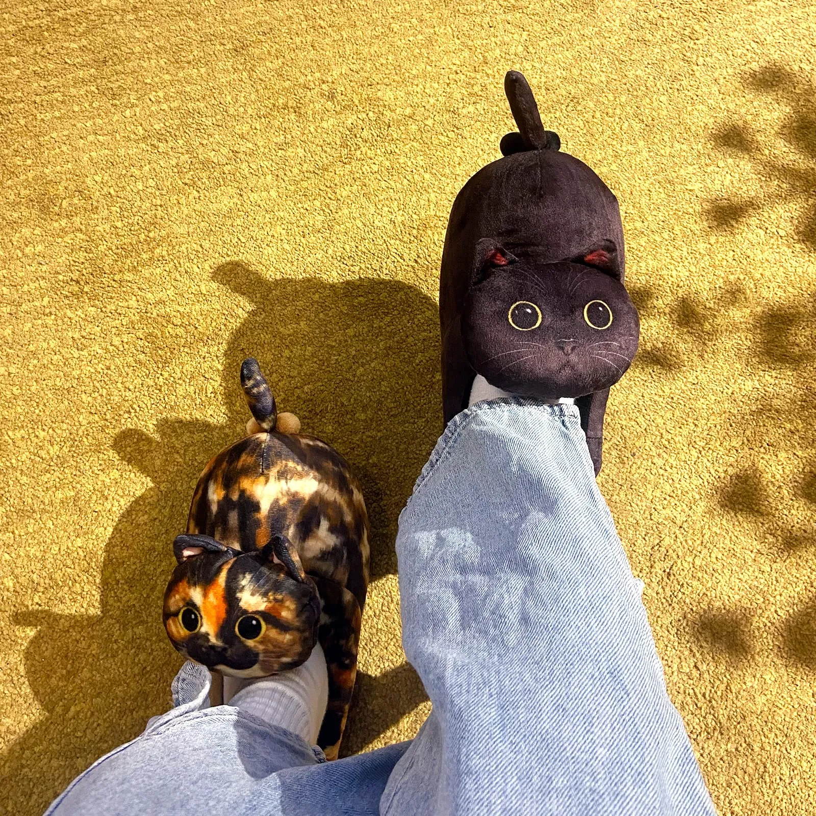 *Funny Cat Slippers for Women, Kawaii Bedroom Fuzzy House Slippers, Indoor and Outdoor Animal Slippers,Cozy Non-Slip,Christmas Cat Gifts for Cat Lovers Gifts For Women/Men's/Girls (Black)