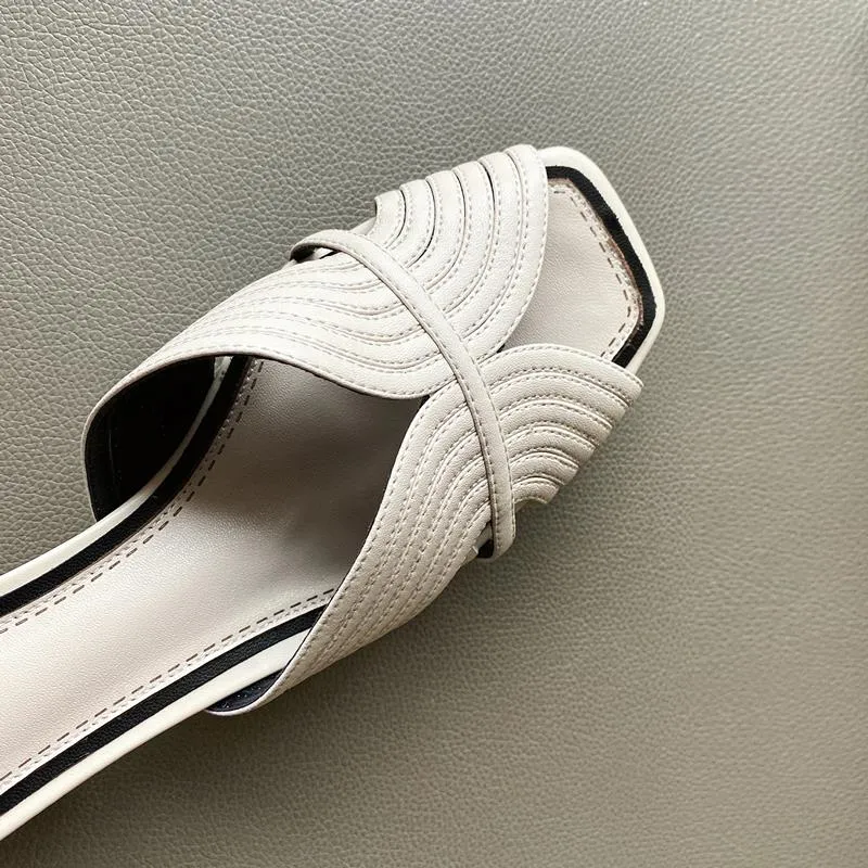 Genuine leather sandals women shoes peep toe slip