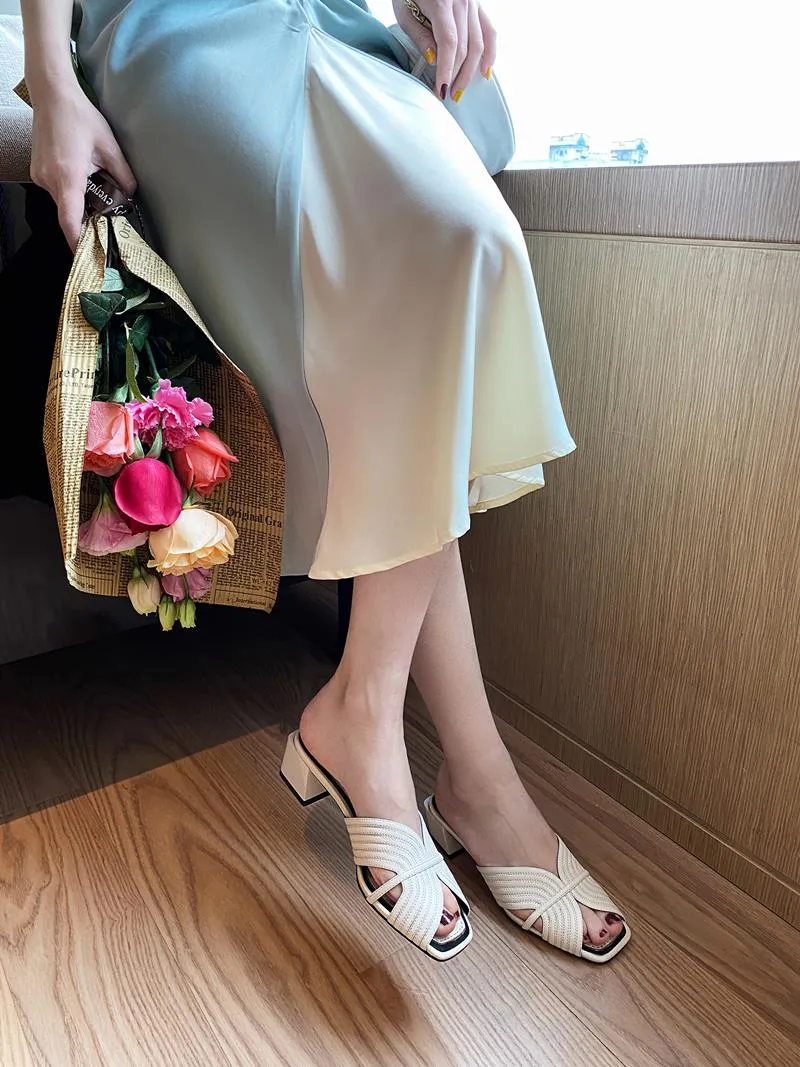 Genuine leather sandals women shoes peep toe slip
