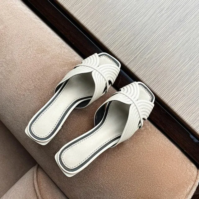 Genuine leather sandals women shoes peep toe slip