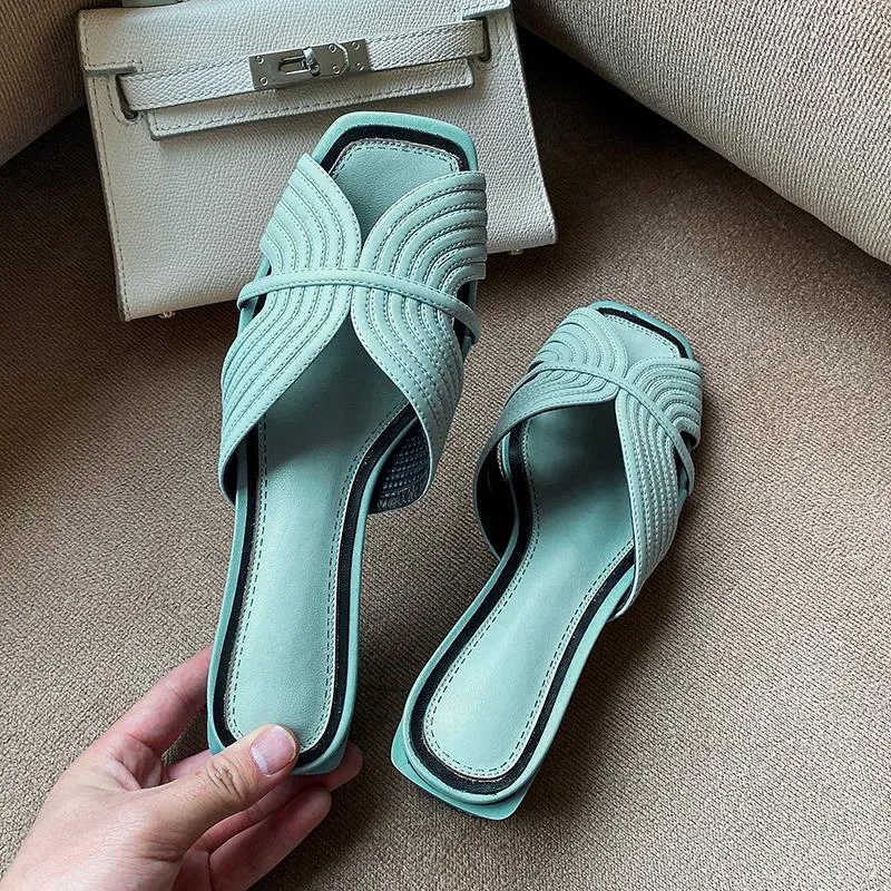 Genuine leather sandals women shoes peep toe slip